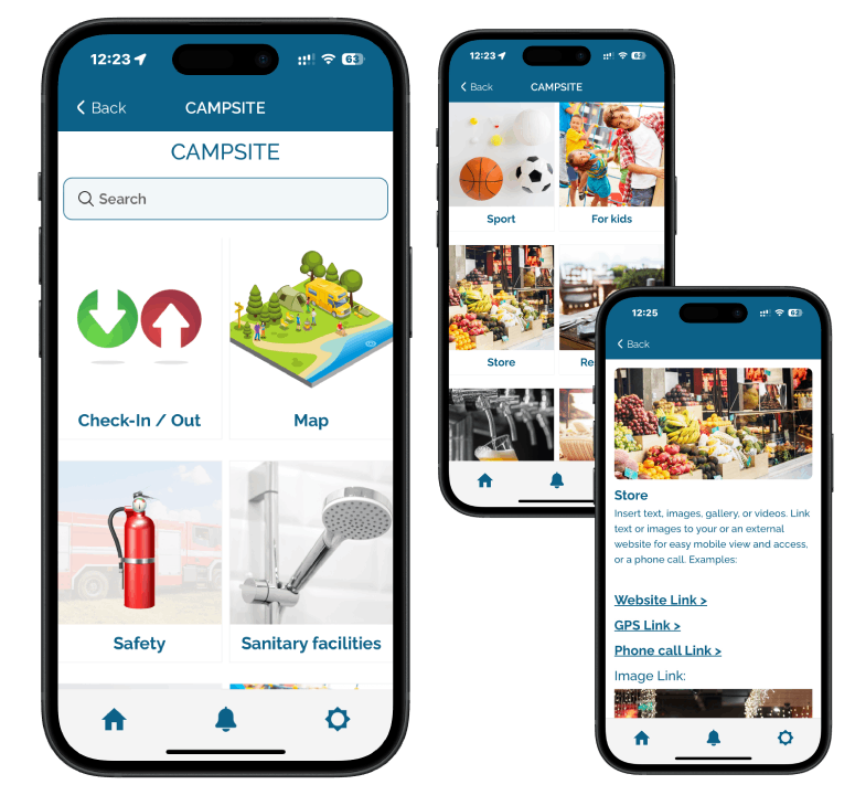 Camp Info App screens